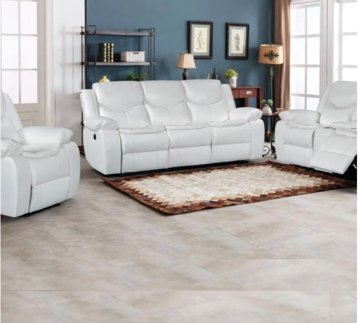 White leather recliner online sofa set